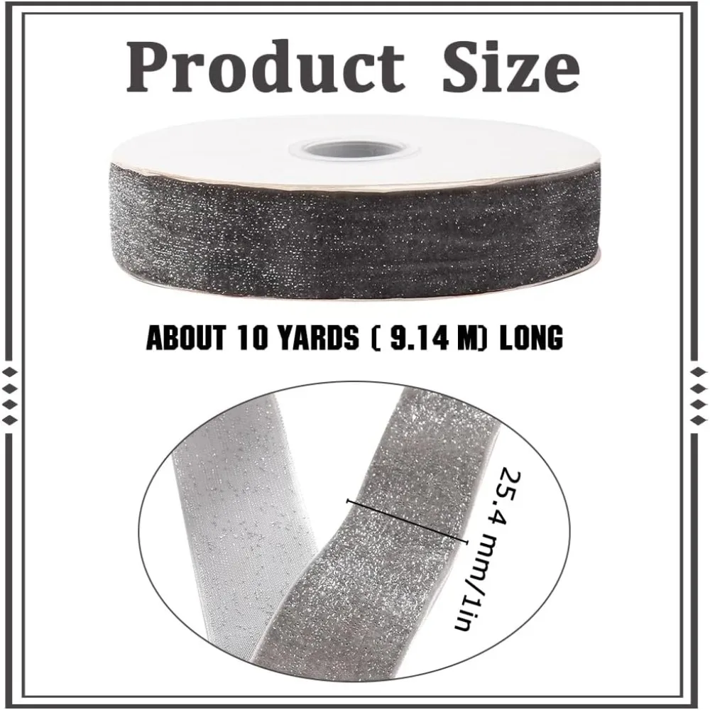 10 Yards Polyester Velvet Ribbon Glitter Ribbon for DIY Jewelry Making Dark Gray 1 inch(25~26mm)