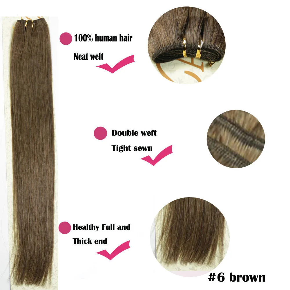 Extensiones de mechones de cabello humano Real 100% liso Chocola, 100 g/unidad, cabello Natural Remy de 16 \