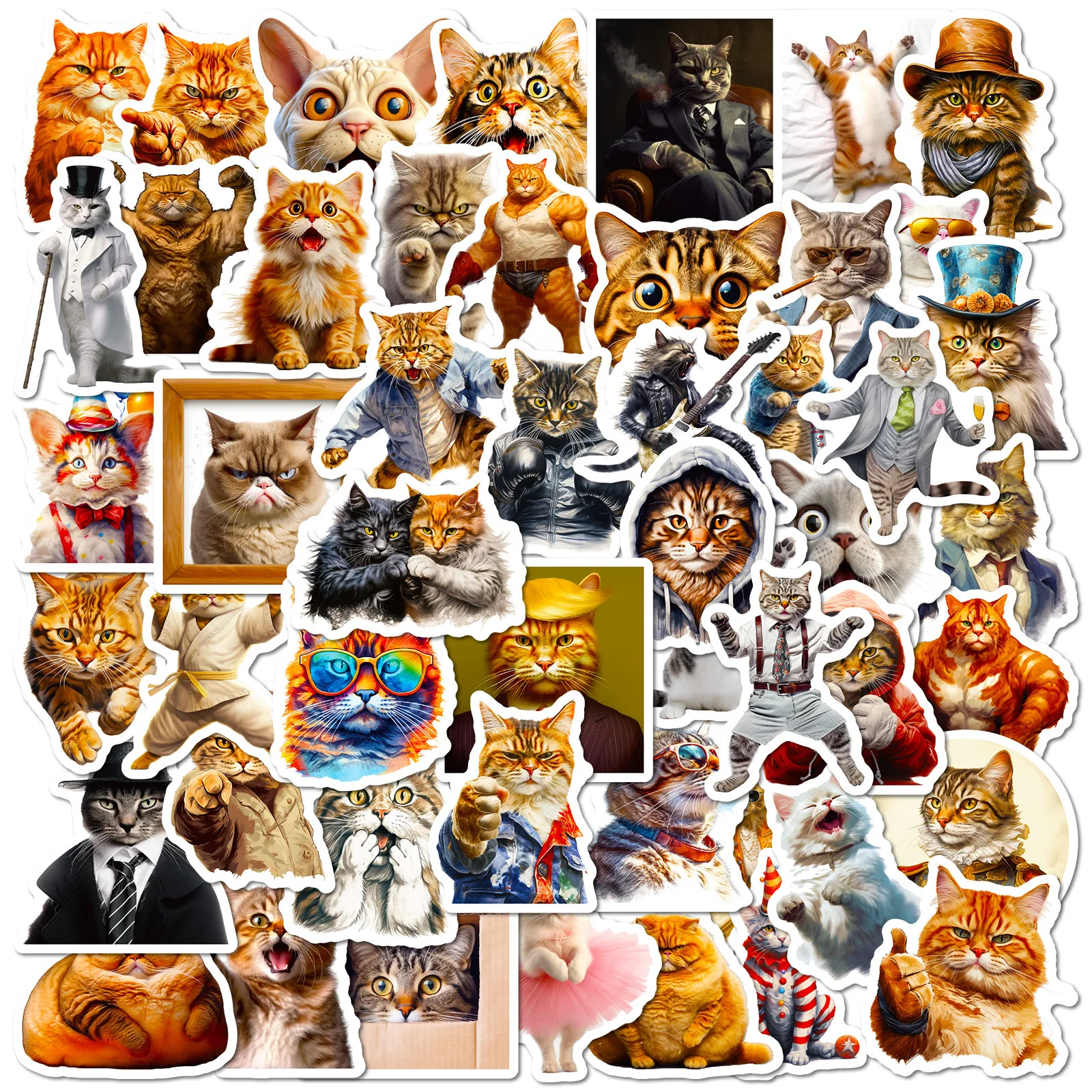 50Pcs Cute Funny Cat Cartoon Varied Stickers Pack for Kids Travel Luggage Laptop Helmet Notebook Decoration Graffiti Decals