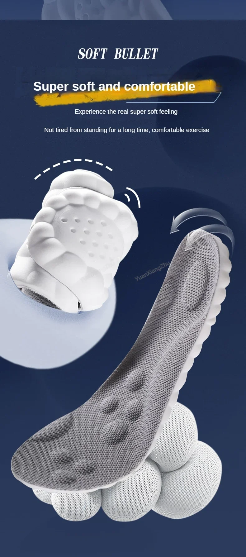 4D-Fußmassage-Einlegesohlen, unisex, stoßdämpfende Sport-Einlegesohlen, atmungsaktive und bequeme Laufeinlegesohlen, 1 Paar/2 Paar. – Detail 2