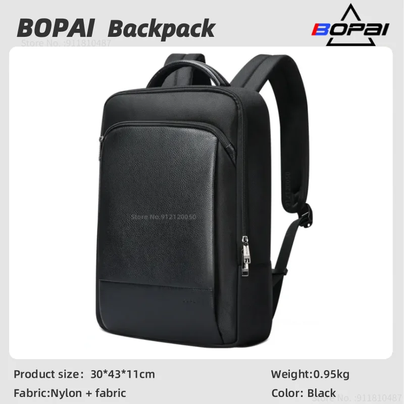 

BOPAI Luxury Men's Genuine Leather Backpack Large Capacity 15.6 Inches Laptop Backpack Business Travel Shoulder Bag