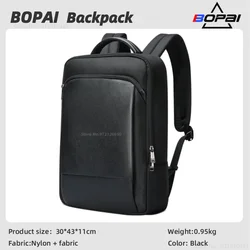 BOPAI Luxury Men's Genuine Leather Backpack Large Capacity 15.6 Inches Laptop Backpack Business Travel Shoulder Bag