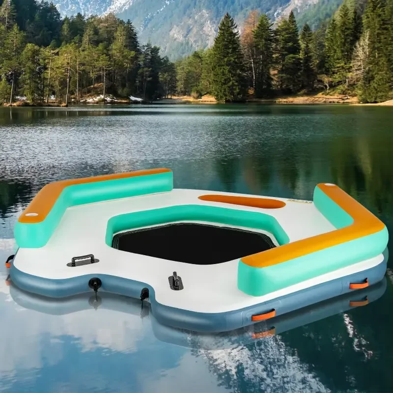 Inflatable Floating Lake Lounge Mat Portable Sea Docks Swim Platform With Mesh Center
