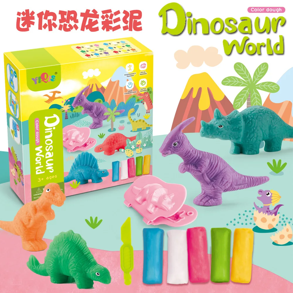 Playdough Dinosaur World Play Dough Set Plasticine Mold Animal Ocean Modeling Clay Kit Slime Toys Set DIY Kid Cutter Mould