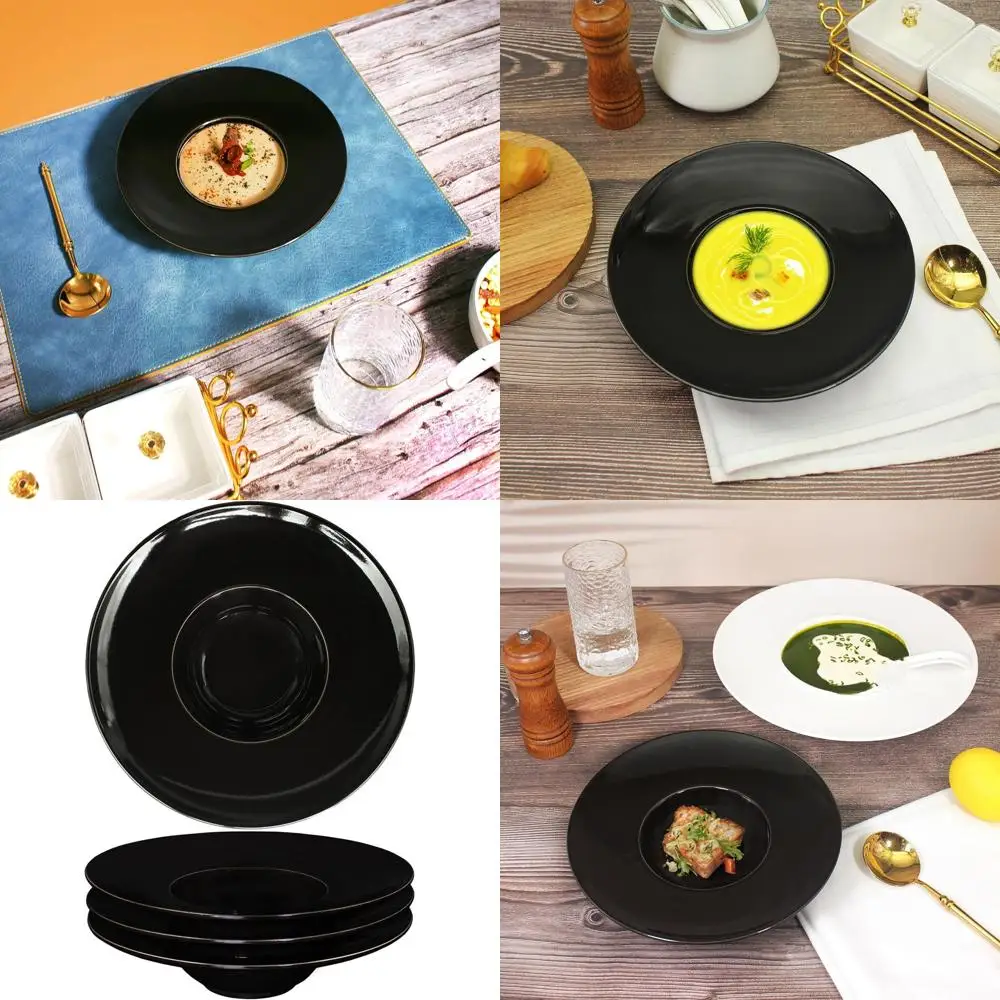 

Набор из 4-х черных суповых мисок с черным ободком (8,5 унций) и 4-х маленьких тарелок для пасты (10,4 унции) для отелей, кухонь и ресторанов