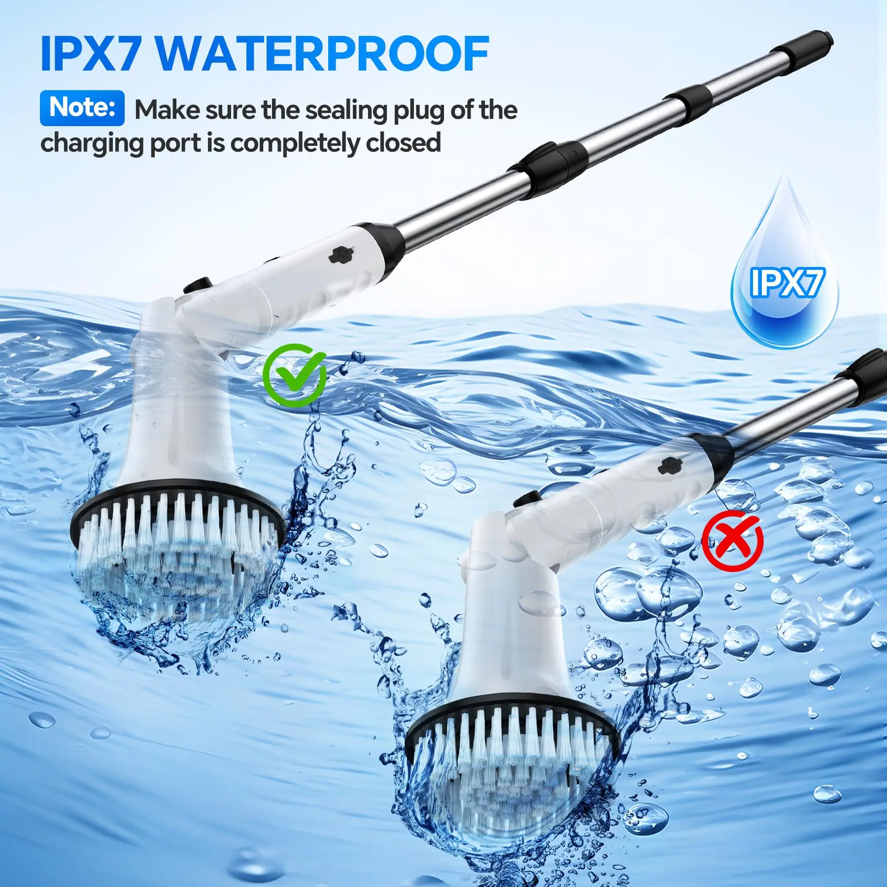 Cordless Electric Spin Cleaning Brushes Sustainable Stainless Steel with Plastic Handle Waterproof Cleaning Supplies