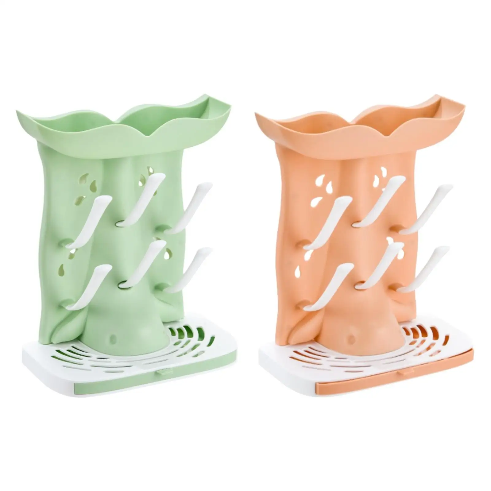 Baby Bottle Drying Rack 6 Hooks Countertop Easy to Clean Portable Multifunctional Nipple Holder Baby Accessories with Drip Tray