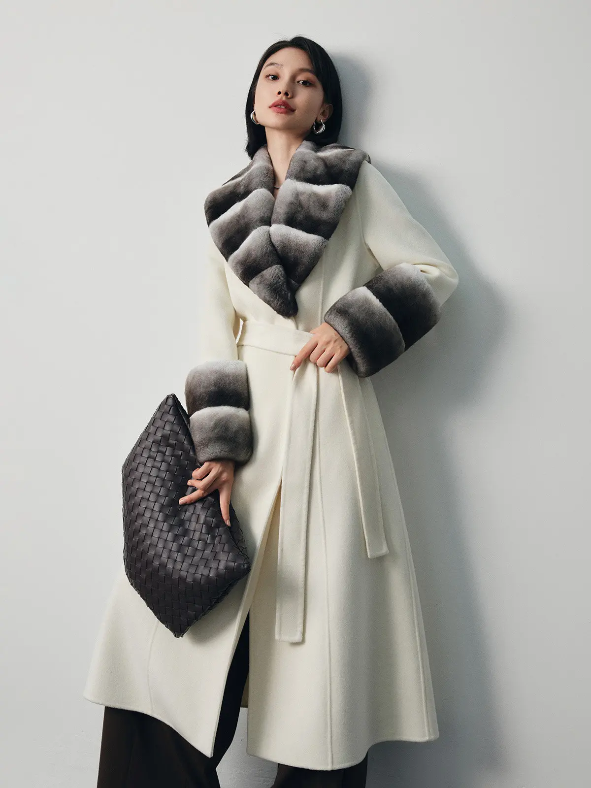 الأخضر الأرجواني الأزرق توتورو الفراء طوق الراقية عكسها معطف من قماش الكشمير سليم صالح طويل عالية الجودة معطف الصوف للنساء