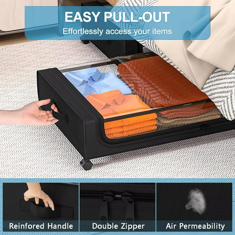 

Low Profile Under Bed Storage Bin with Clear Lid Plastic Organizer Drawer Lightweight Container for Clothes Shoes Blankets