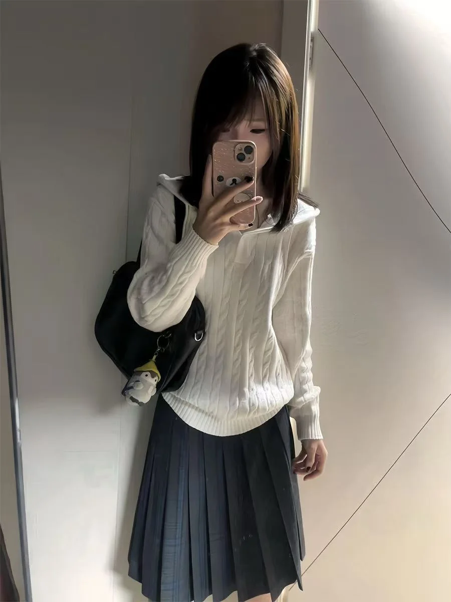 

Оригинальный дизайн: Свободный женский вязаный свитер с капюшоном, осенне-зимний, модный, в университетском стиле, с узором, с длинными рукавами