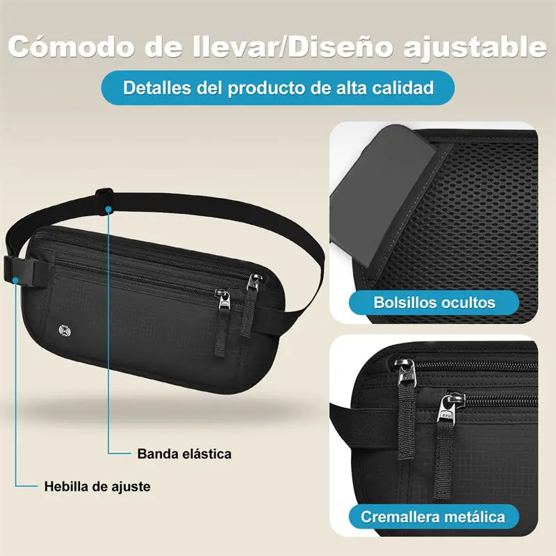 RFID Blocking Waterproof Sport Travel Phone Money Belt Bag Fanny Packs Men Women Hidden Wallet Passport Holder Bag Big Capacity view 4