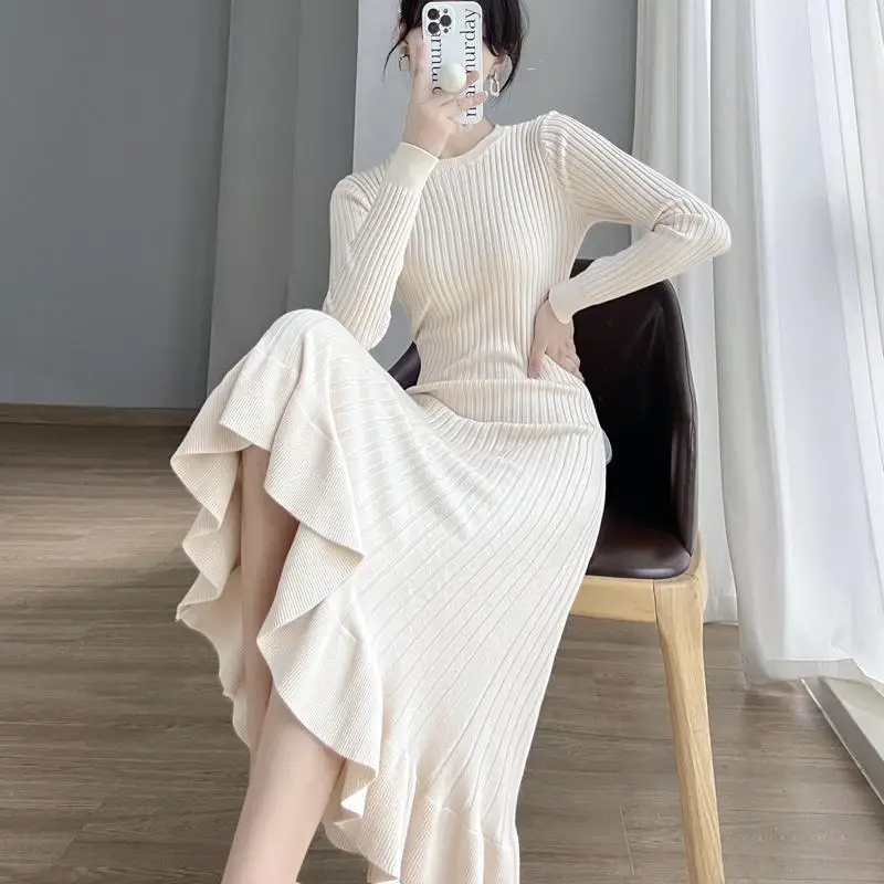 

Fishtail Knitted Dress Women's Overknee Mid-Length Base Ride Slim Winter Match with Coat Woolen Skirt