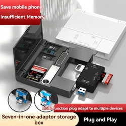 Card Reader Storage Box USB2.0 7 in 1 Multifunctional TF SD Card Memory Card Case Micro Type C Adapter Card Storage Box