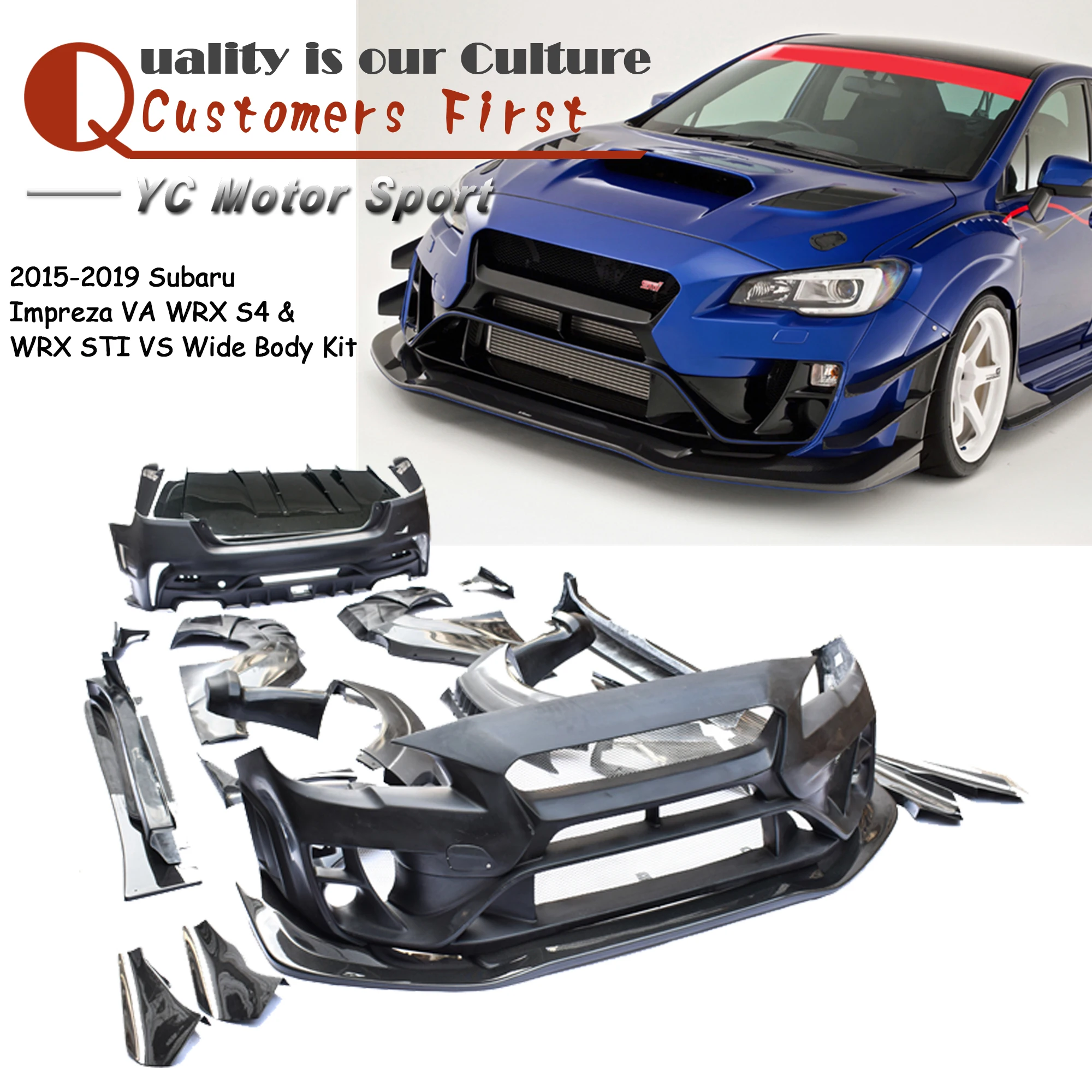 Fiber Glass VS WRX BodyKit Fit For 2015-2019 Subaru Impreza VA WRX S4 & WRX STI Wide Body Kit Bumper Lip Side Skirt Diffuser