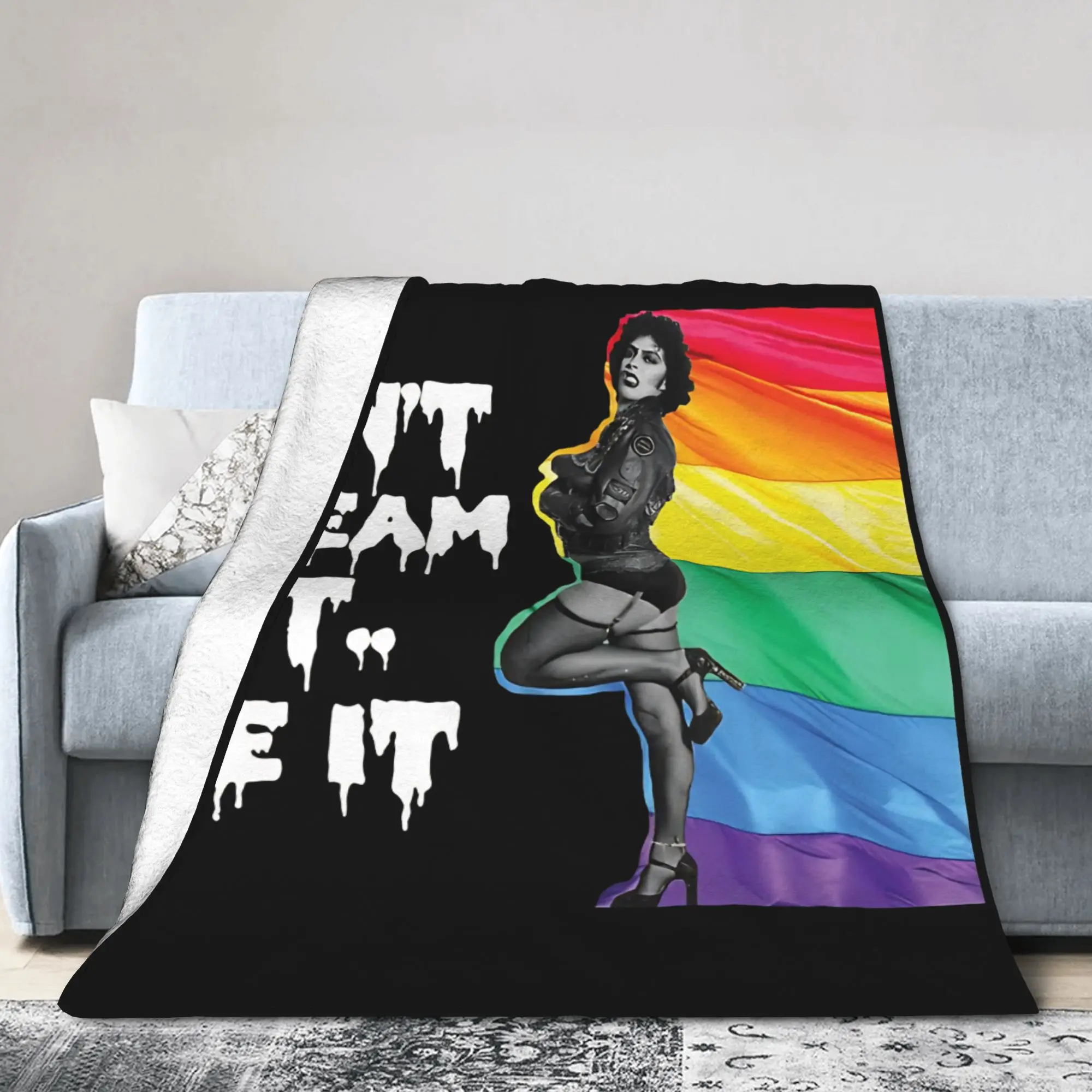 Frank N Furter LGBTQ Pride Fleece Throw Blanket The Rocky Horror Picture Show Blankets for Bed Office Thin Bedroom Quilt
