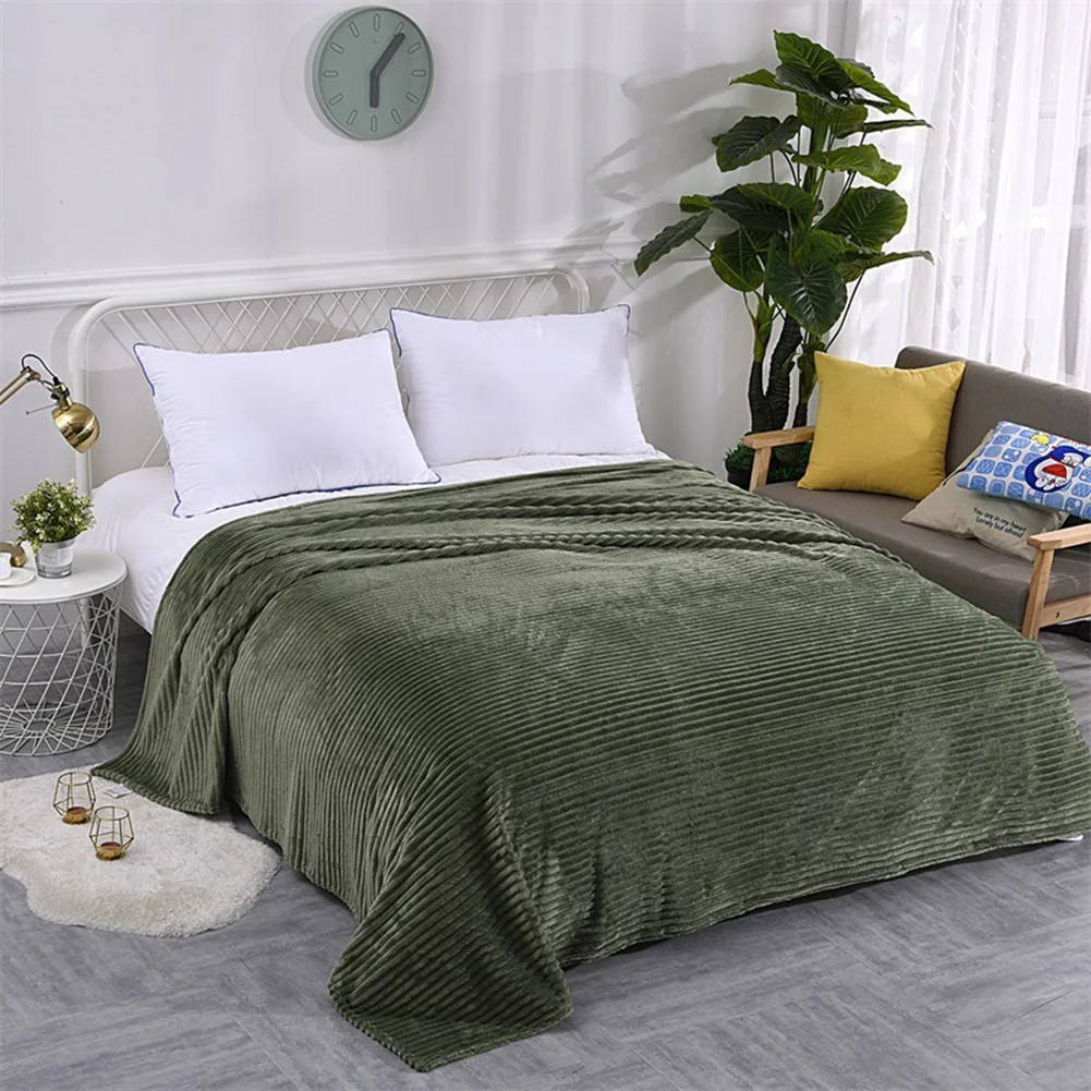Stable- Flannel Fleece Throw Blanket for Sofa Soft Blanket Solid Color Bedspread Plush Cover for Bed Gift,H