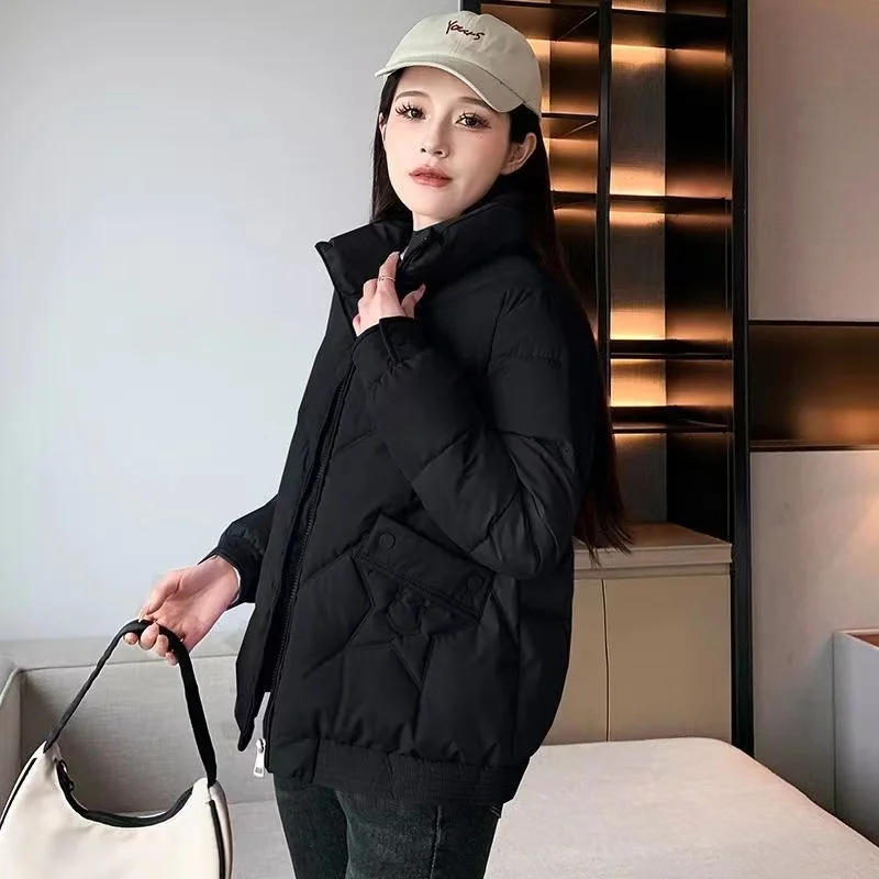 Women Jacket 2024 New Winter Parkas Female Down Cotton Jackets Solid-color Stand-collar Loose Casual Warm Parka Female Outwear