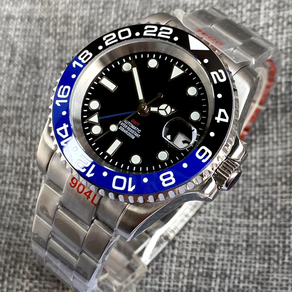 Luxury Dual Time NH34A GMT Watch for Men Blue Hand SUB Steel Automatic Wristwatch Jubilee Glide Lock Relogio Masculino