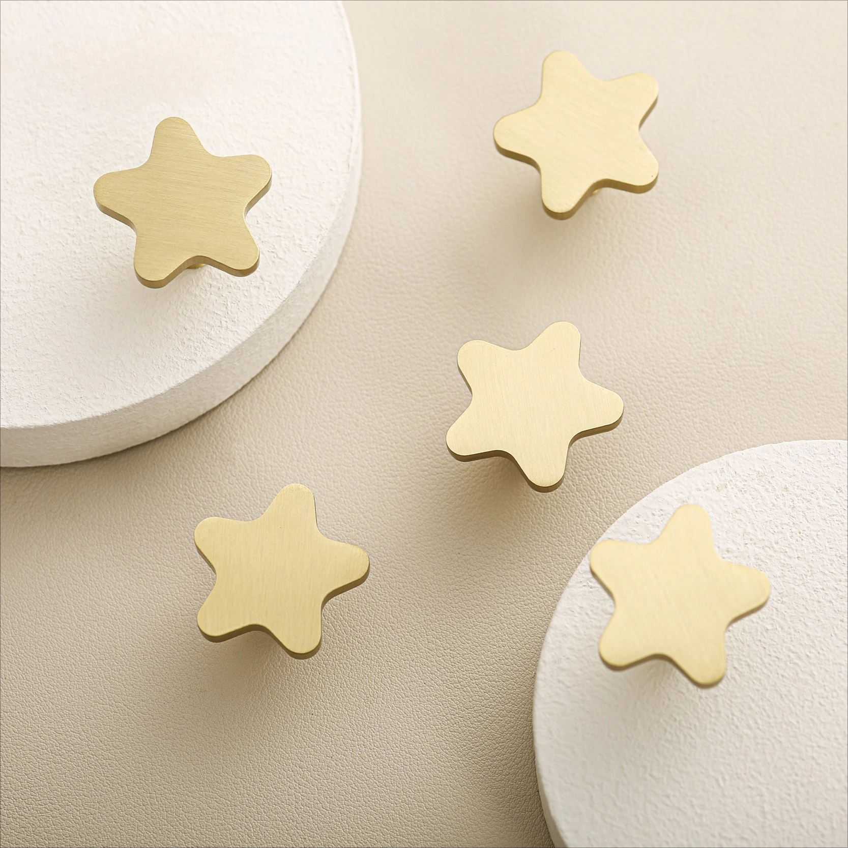 Golden brass five-pointed star handle children's room cabinet door cabinet drawer furniture five-pointed star handles