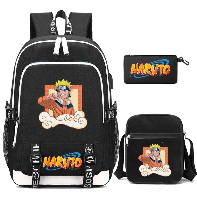 3Pcs/set Anime Naruto Backpack Children Teenager Cartoon Bagpack Waterproof School Bag Student Boy Girl Schoolbag Backpack