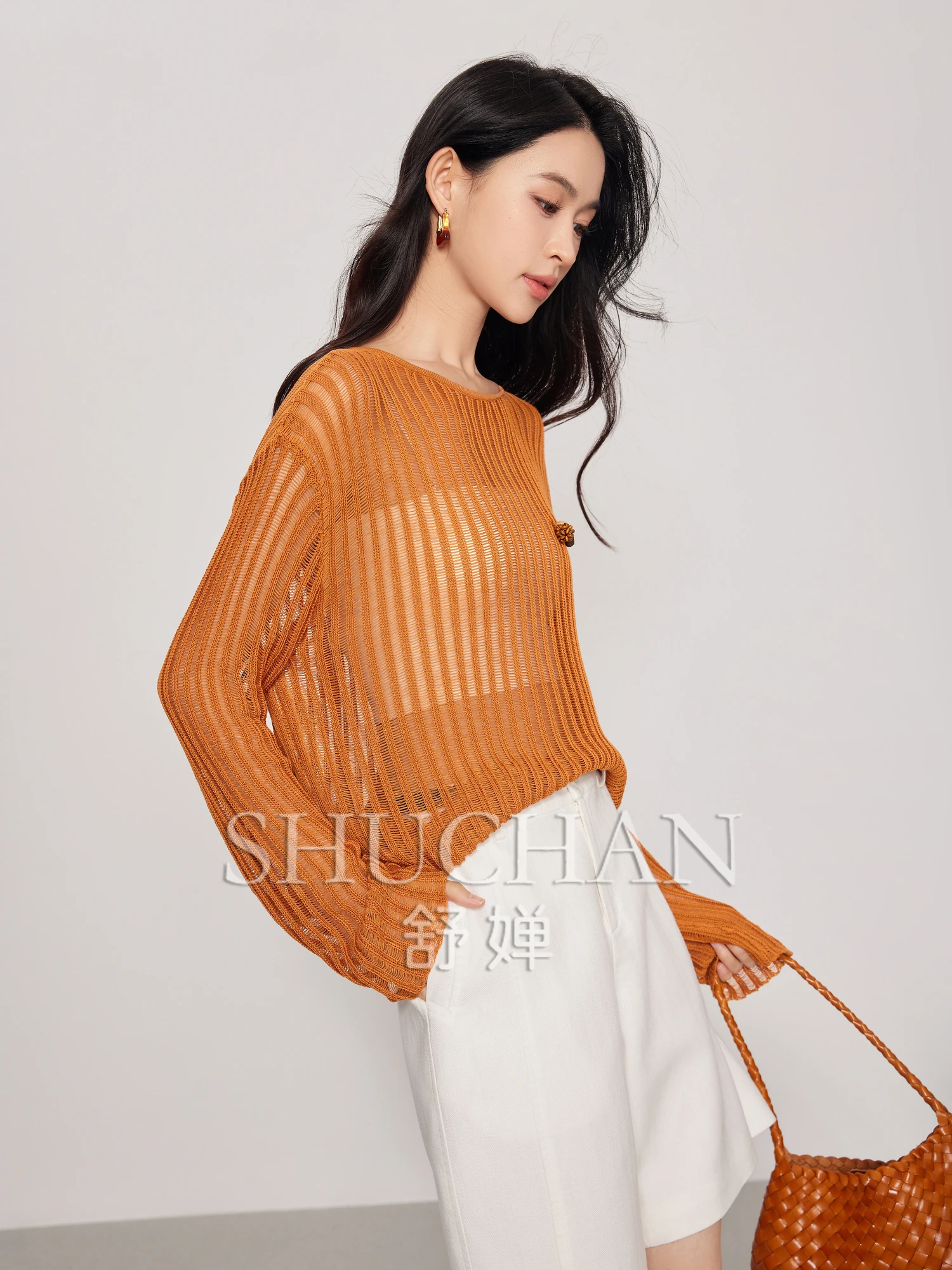 

Hollow Texture Hollow Lazy Long Sleeve Knitted Pullover Women Thin Summer Sueter Mujer Invierno 2025