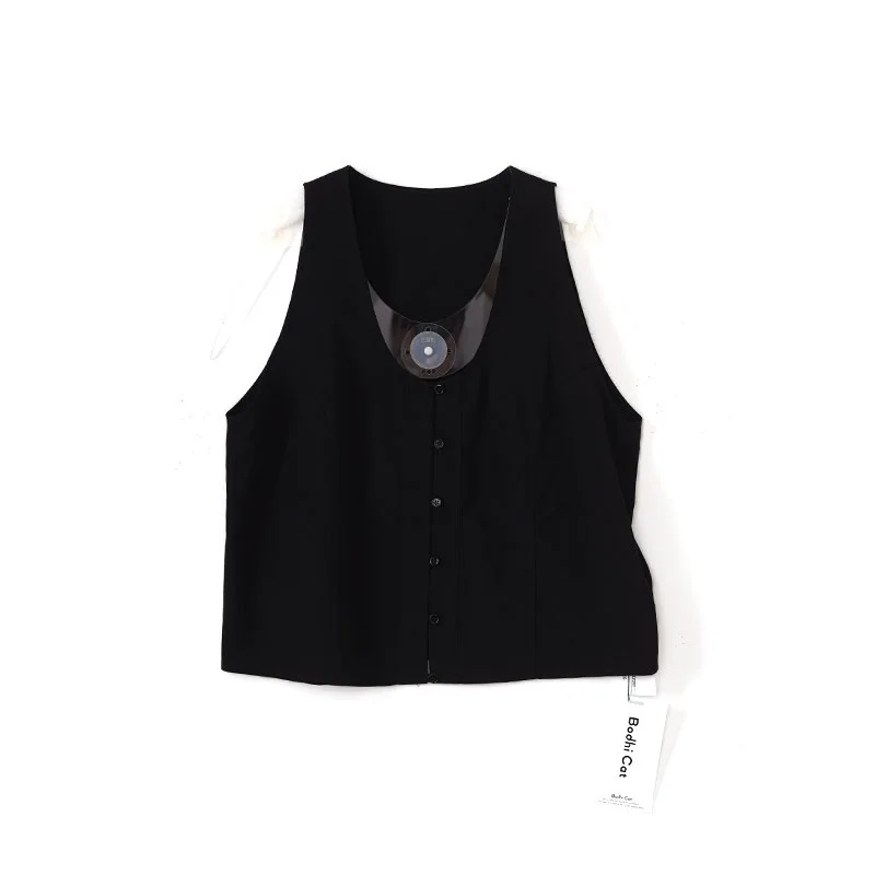 

Bodhl 2025 New Classic Bla White Two-color Button U-ne Layering Vest Women's Faionable Commute Sle Pure Color Cott...