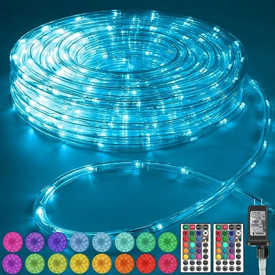 

50Ft 375 LED Color Changing Rope Lights Outdoor with Plug and Remote Waterproof 21 Colors String for Bedroom Party Wedding Pati