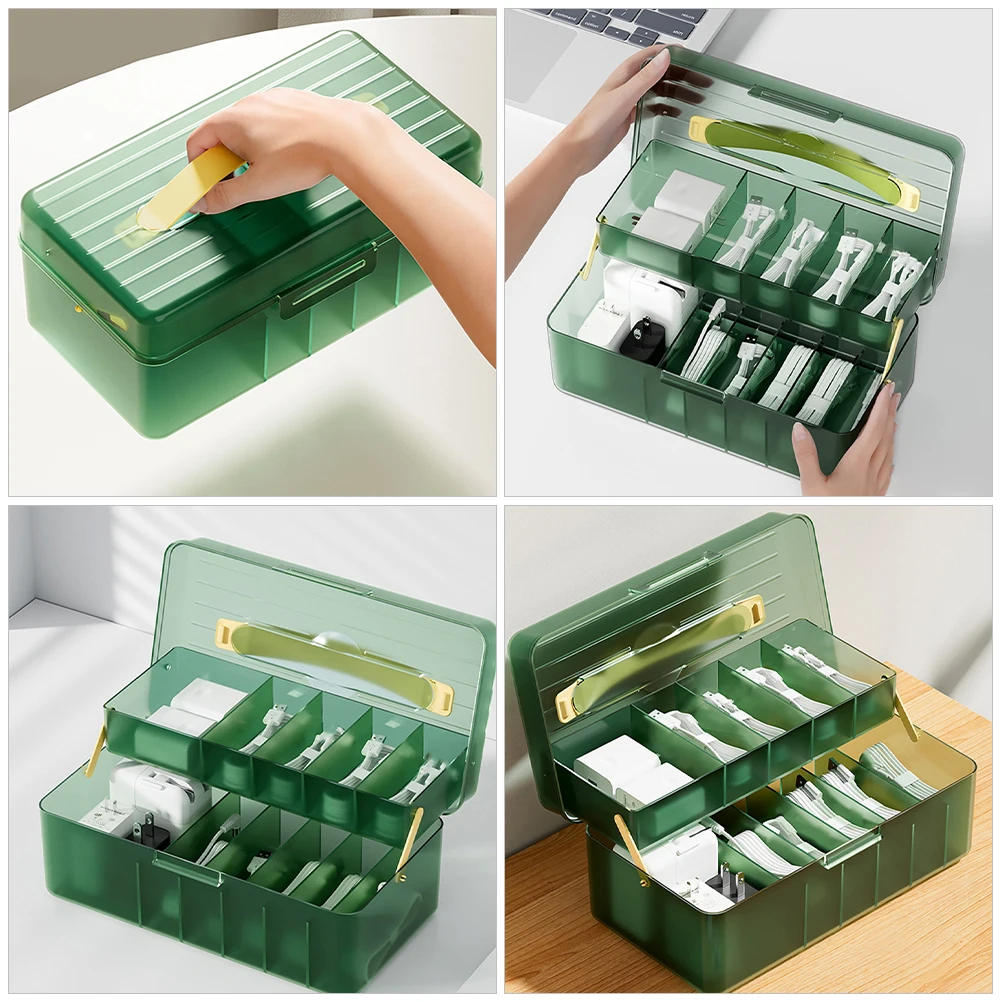 Desk Cable Management Box with Lid Slim Cord Organizer Storage Electronics Organizer Case for Office Home Travel