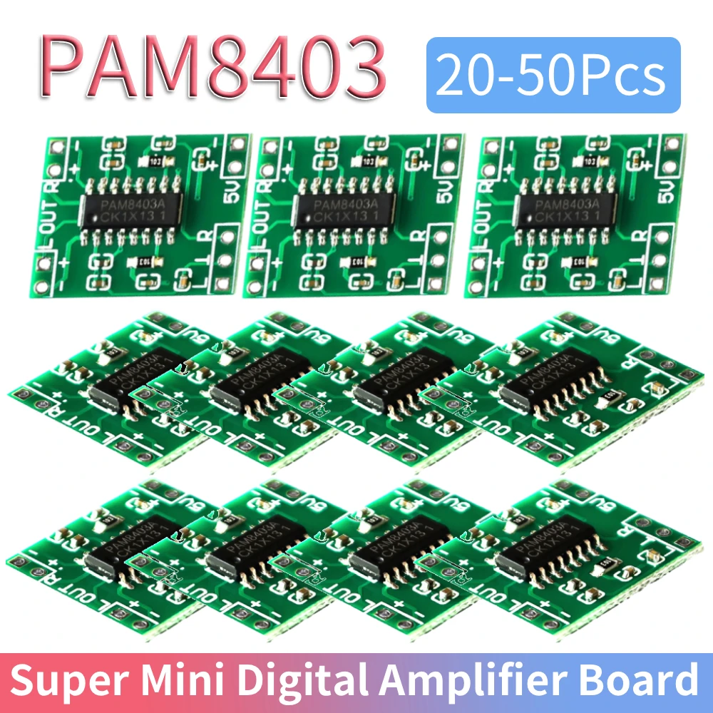 

20/30/50Pcs PAM8403 Super Mini Power Amplifier Board Module 2.5V-5.5V 2 Channels Class D Stereo Audio AMP Board USB Power Supply