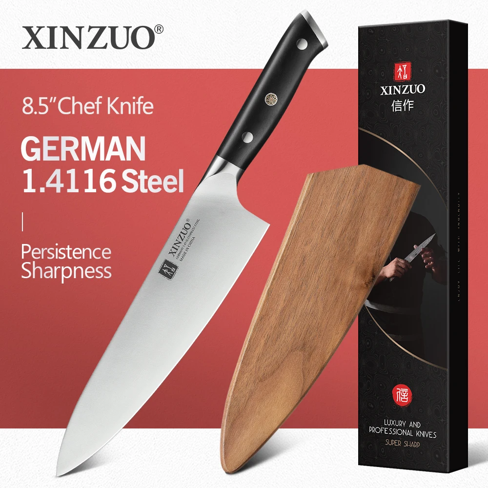 XINZUO 8.5\'\' in Chef Knife High Carbon German 1.4116 Steel Kitchen Knives Stainless Steel Professional Meat Knife Ebony Handle