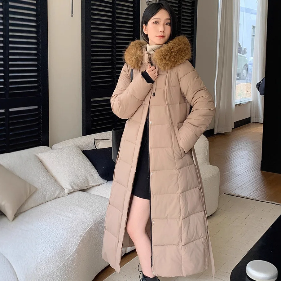 Parkas Women Long Coats Hooded Fur Collar Jackets Thick Warm Y2k Streetwear Jacket Work Coat Elegant Autumn Winter 2025