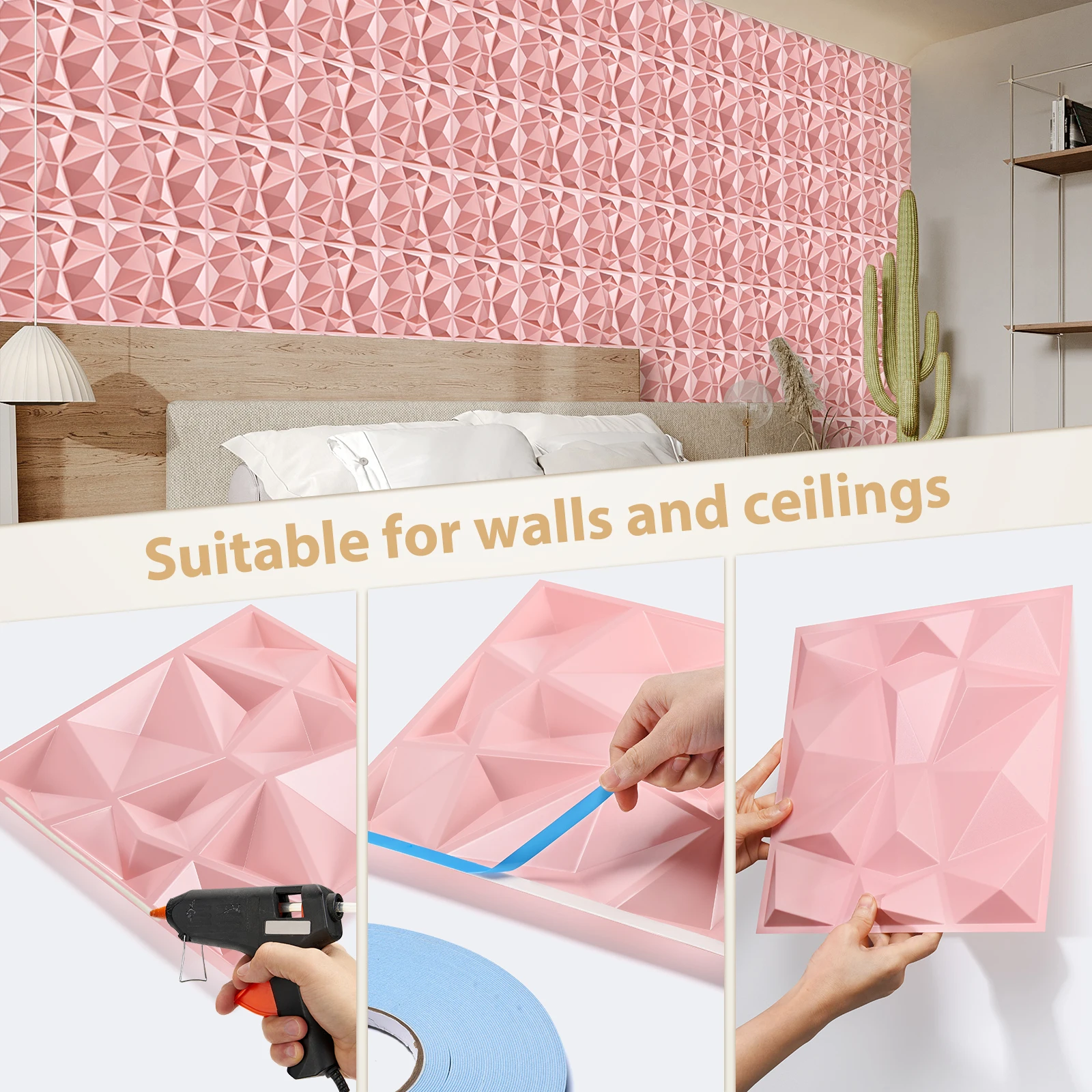 KUUJOJO 3D textured wall panel for indoor wall decoration, suitable for living room, hall, bedroom, hotel, office, send tape