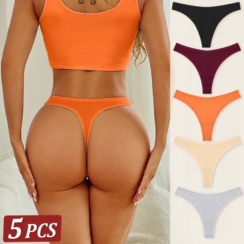 5Pcs Women Cotton Thongs Female Sexy Bikini Panties G-String Underwear Thongs Striped Panties Female Underwear T-Back Intimat