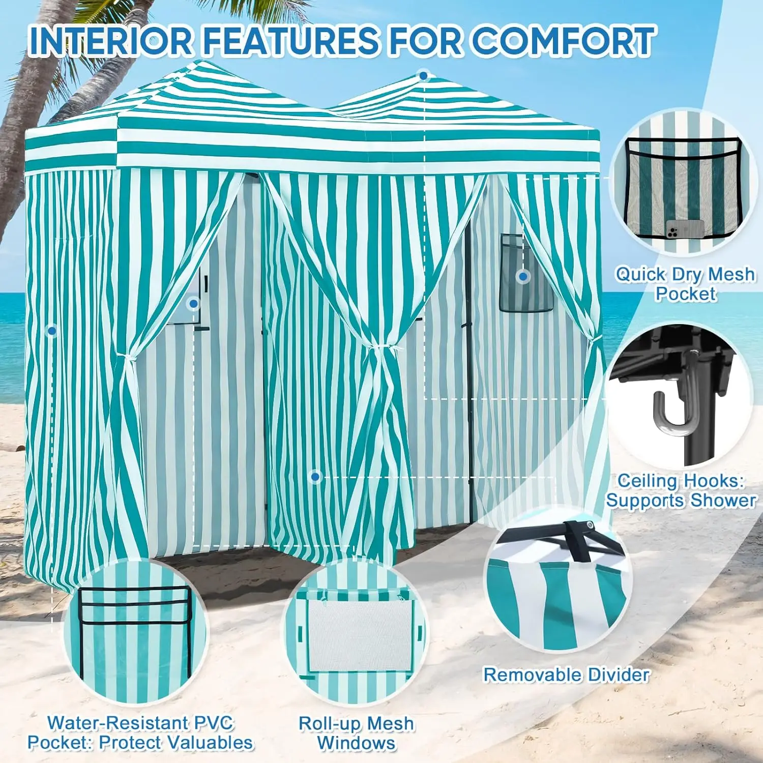 Outdoor Portable 2-Room Pop Changing Room Sun Shelter Dressing Tent Alloy Steel Water Resistant for Beach Camping view 4