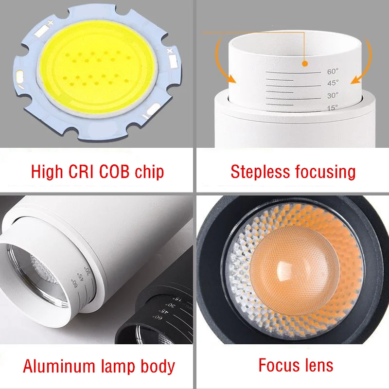 Dimmable Spot light Led Downlights 5w 7w 9w Background Lamp LED COB Track Light Surface Mounted LED COB Ceiling Indoor Lighting