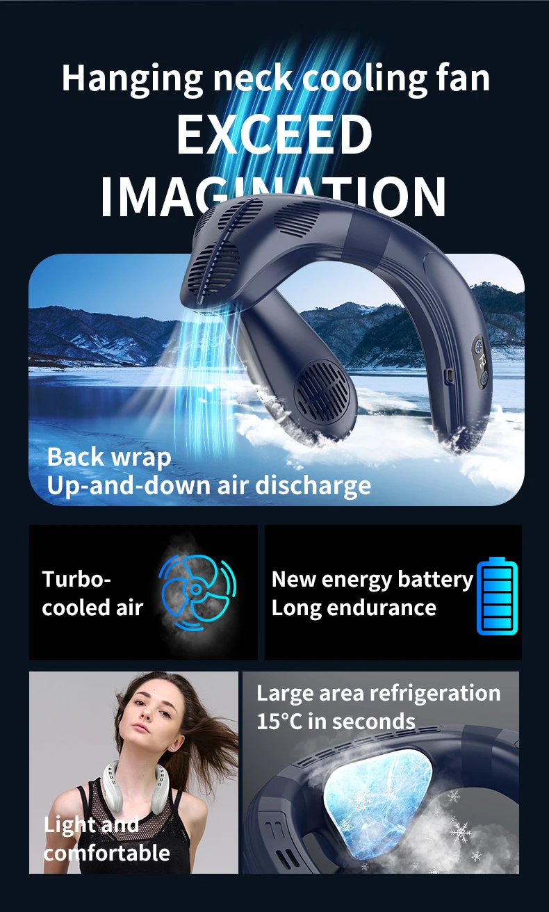 Neuer tragbarer Halsventilator, 5200 mAh, Halsklimaanlage, wiederaufladbarer Halbleiter-Lüfter, persönlicher Ventilator für den Außenbereich, tragbarer Kühler – Detail 3