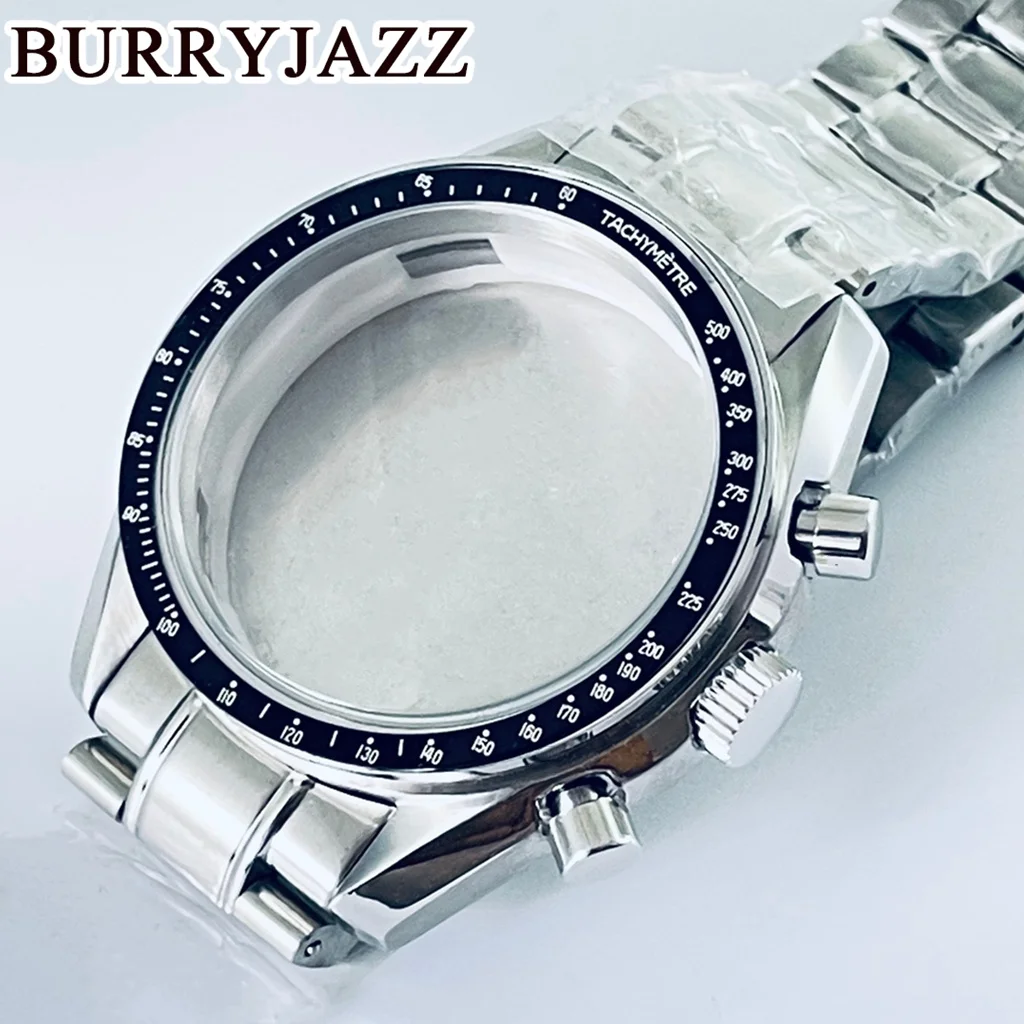 BURRYJAZZ 40mm VK63 VK63A Caixa de movimento de quartzo Caixa de vidro Coaetd de aço inoxidável prateado