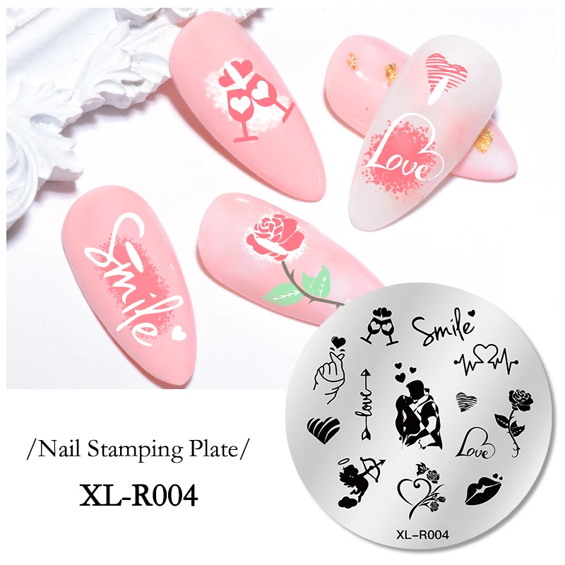 MEET ACROSS Geometry Nail Stamping Plates Love Flower Template Plate Abstract Style Nail Stamp Nail Art Stencil Tools