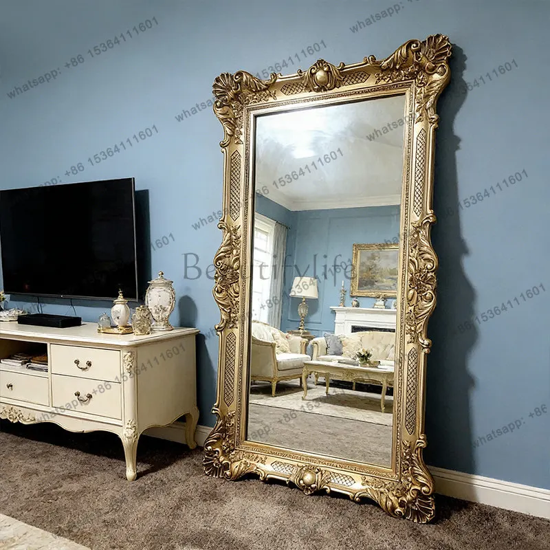 

X4 Retro carved full-body mirror handmade custom luxury home living room floor mirror