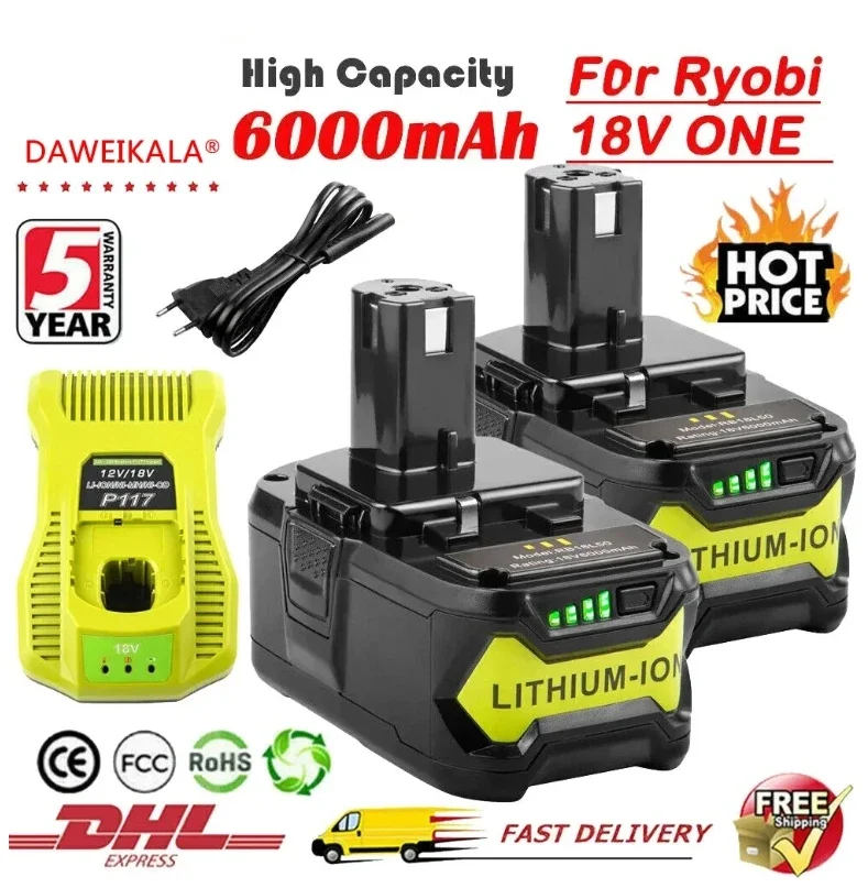 

6Ah для RYOBI P108 18 V One + Plus аккумулятор 18 Вольт литий-ионные электроинструменты P104 P107 RB18L50 RB18L20 P108