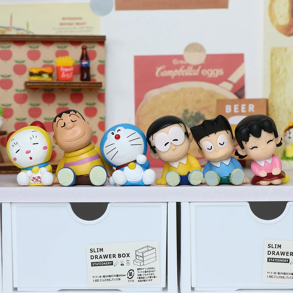 6 Pcs/Set Sleeping On The Shoulder 4-5cm Figure Decor Doll Nobita Sue Big G Sneech Dorami Kawaii Anime Gifts Toys Figurine Model