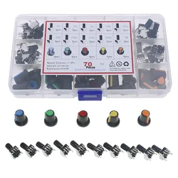 70Pcs 10Value 3Pin RV09 Vertical Adjustable Seal Rotary Potentiometer Box Kit 1K 2K 5K 10K 20K 50K 100K 200K 500K 1M with knobs