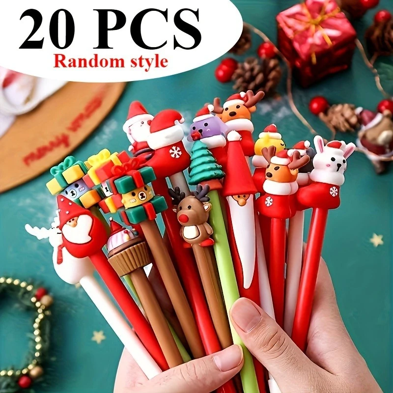 

20PCS Festive Christmas Pens Colorful Holiday Themed Designs Including Santa Reindeer and Snowmen Perfect for Seasonal Writing