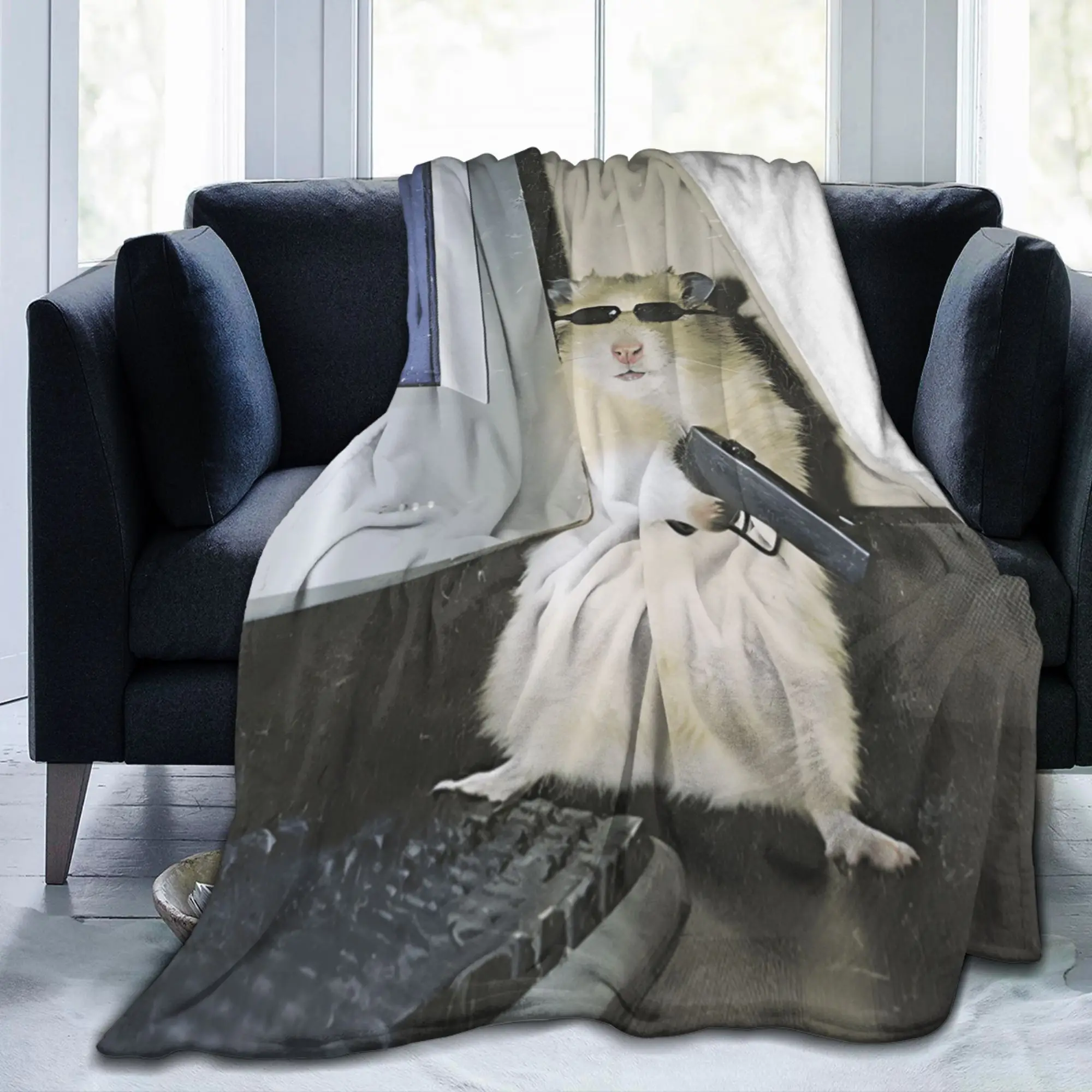 Cyber Hamster Funny Animal Meme Blanket Cringe Flannel Funny Warm Bedding Throw Blankets for Bed Sofa Spring Autumn Travel
