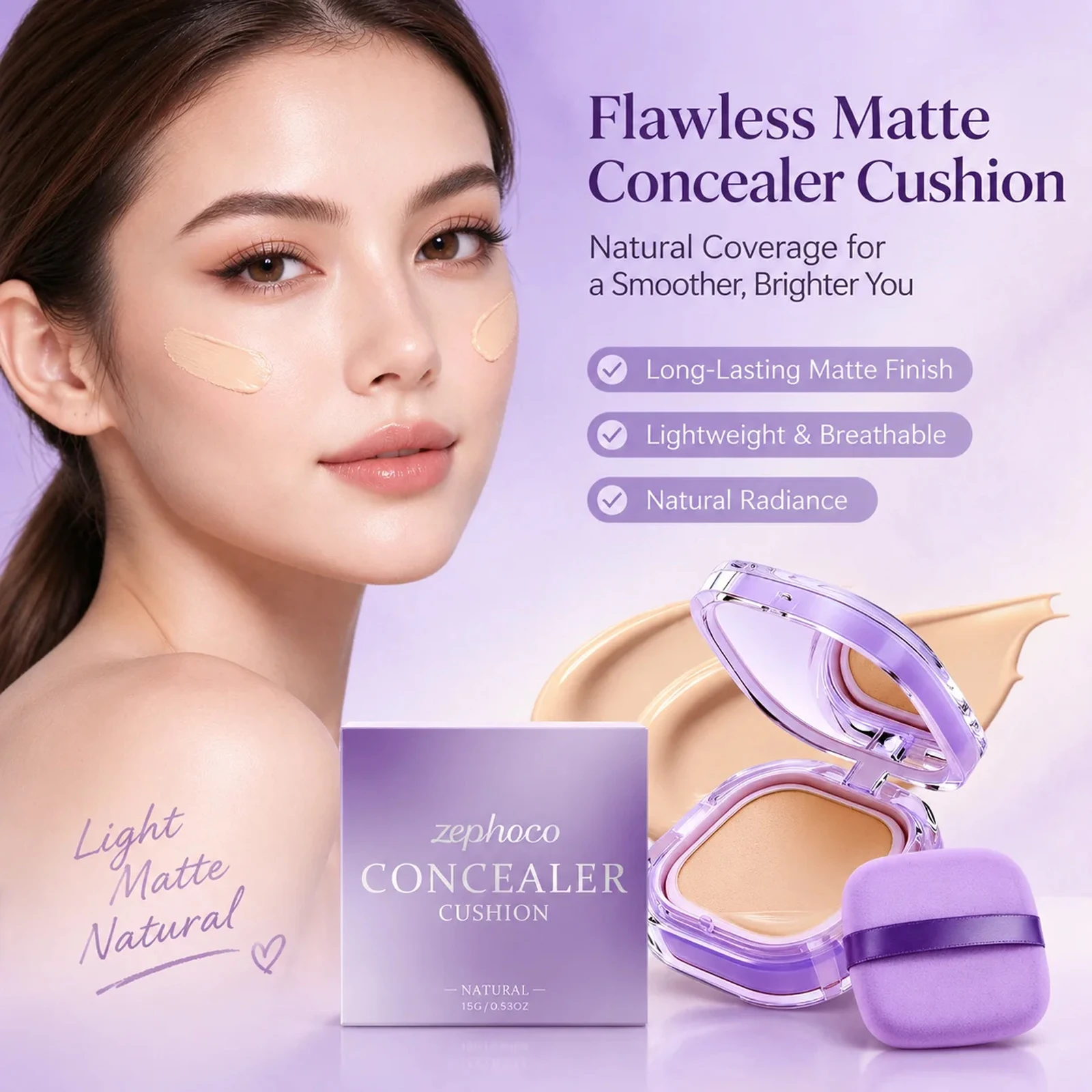 Matte Concealer Cushion Foundation Cover Imperfections Oil Control Full‑coverage Even Skin Tone Long Lasting Face Base Cosmetics