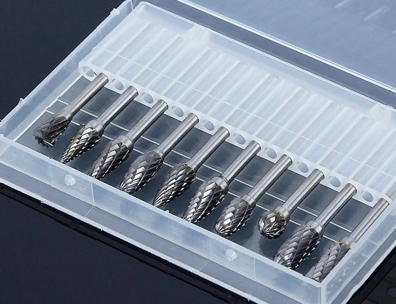 

Die Grinder Bits Double Cut Carbide Burr Set 10pcs 3mm Shank Wear Resistant for Dremel Rotary Metal Grinding Carving