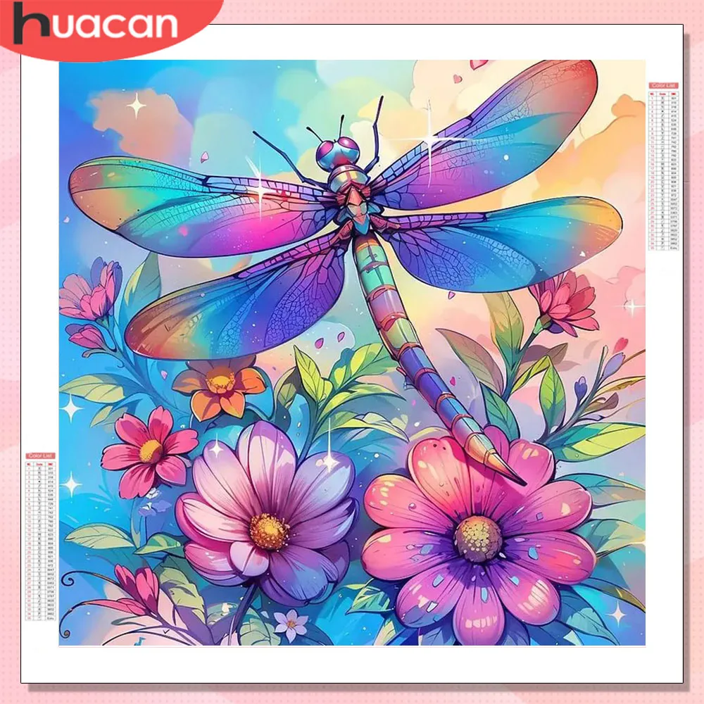 

Алмазная мозаика HUACAN для взрослых: Стрекоза, животные, цветы. Набор для вышивания алмазами, квадратные стразы, полное заполнение. Декор для стен.