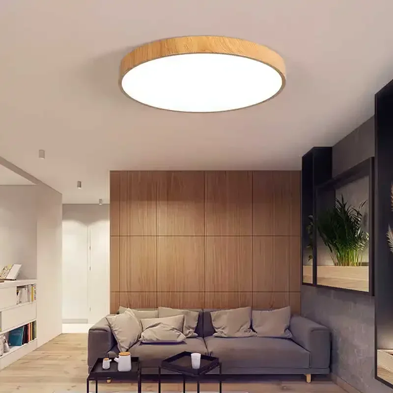 Nordic LED Ceiling Light for Living Room Bedroom Room Study Balcony Corridor Lamp Round Wood Color Indoor Decor Lighting Fixture