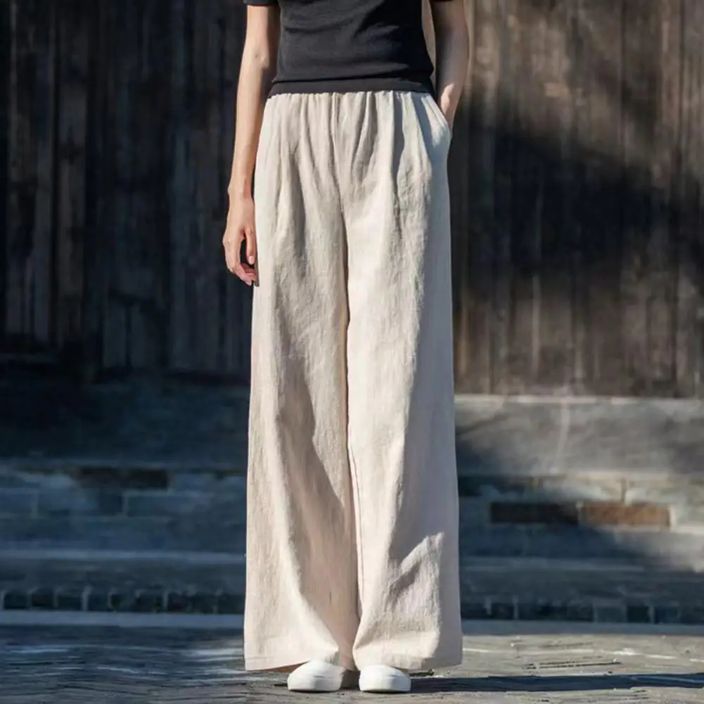 

Women Long Pants Stylish Women's High Waist Wide Leg Pants with Pockets Solid Color Straight Slacks for Spring Autumn Casual