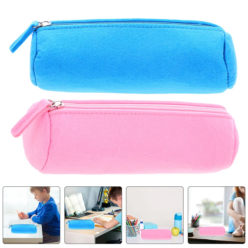 

2Pcs Felt Pencil Bag Zipper Portable Pen Organizer Large Storage Pouch for Students Office Makeup Use Pen Bag Cute Pencil Case